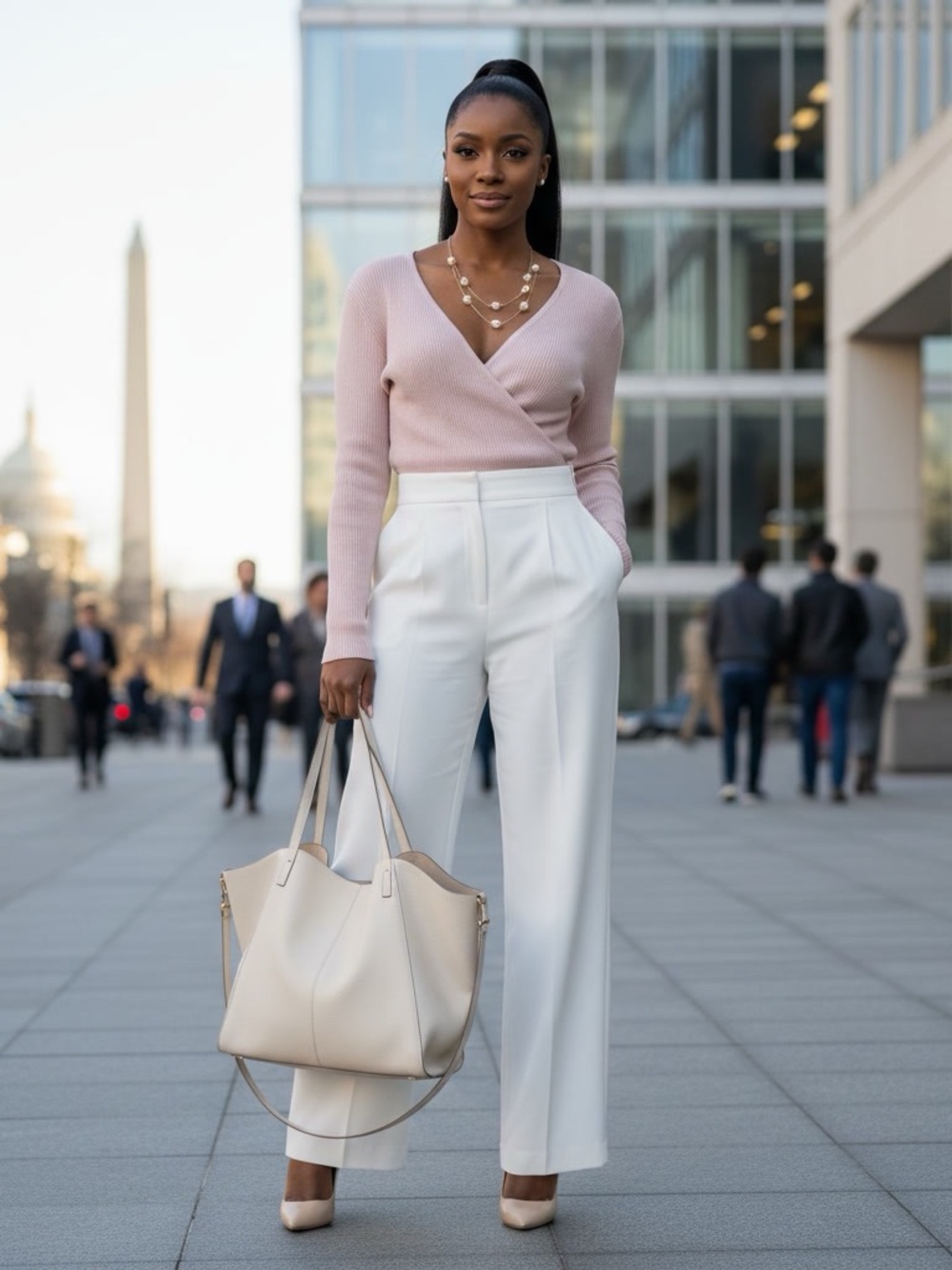 Forever 21 Ribbed Knit Wrap Top Light Pink V-Neck Long Sleeve Large